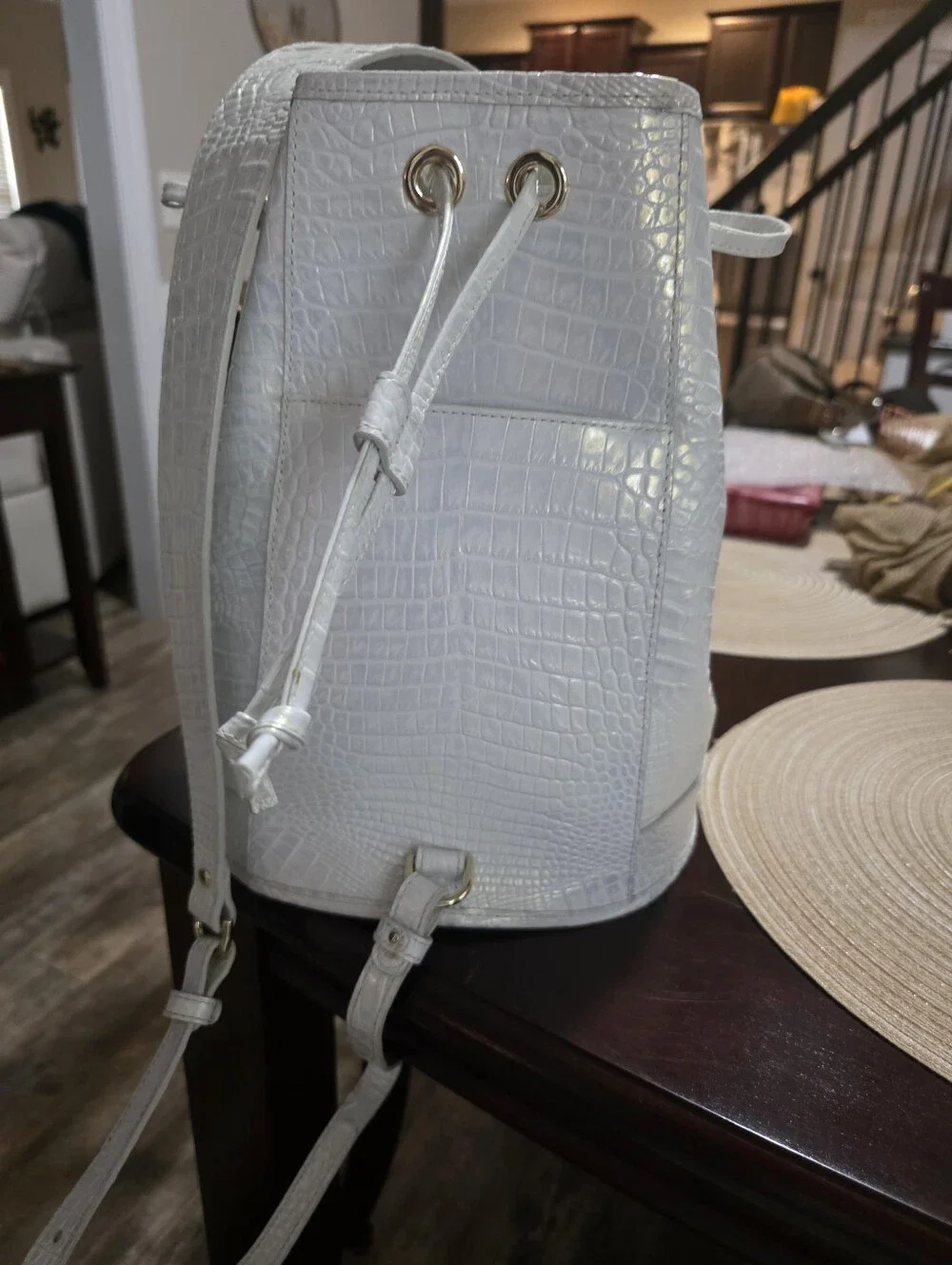 Abrand White Croc-Embossed Backpack